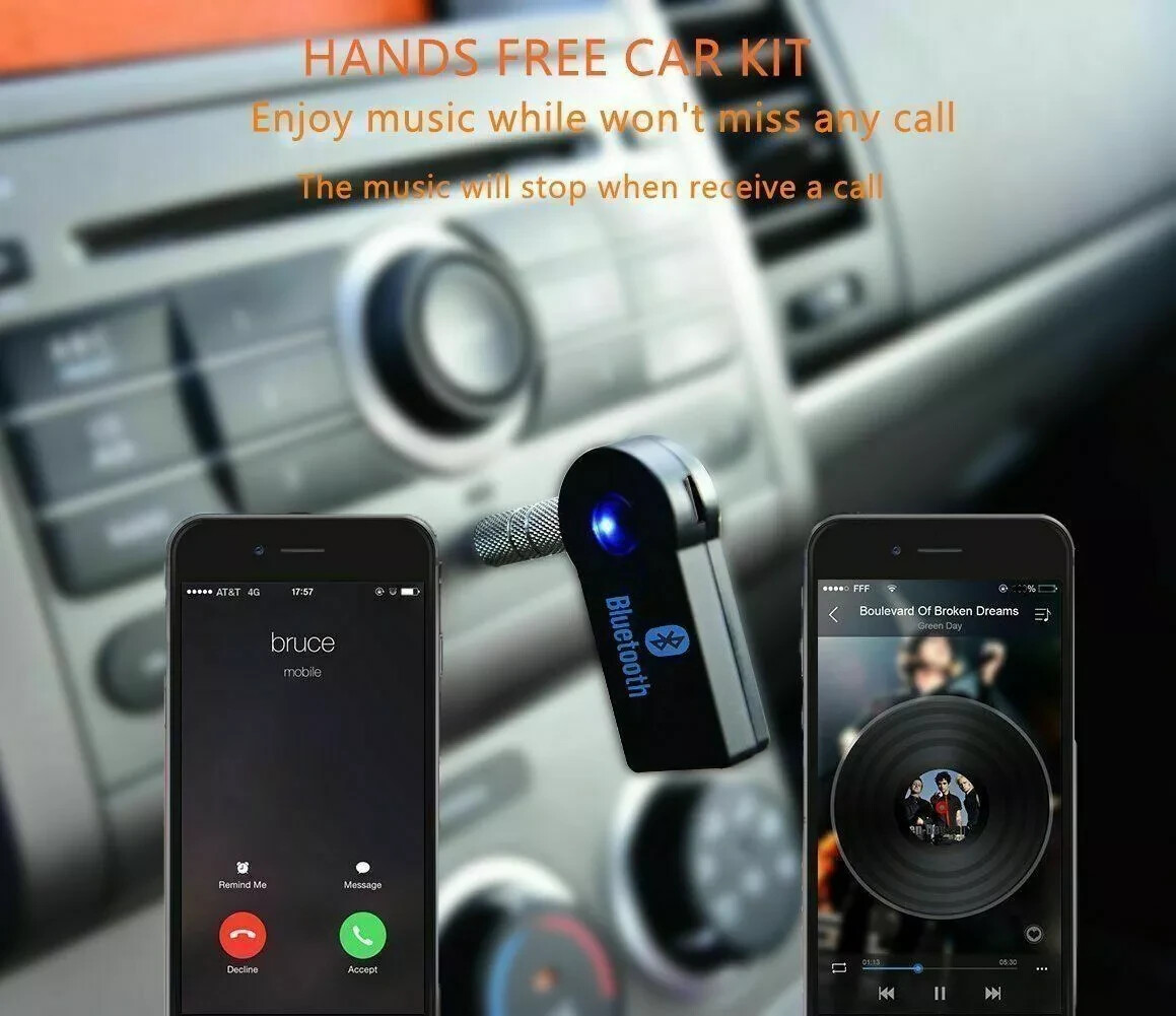 Wireless Bluetooth Receiver 3.5mm AUX Audio Stereo Music Hands Free Car Adapter