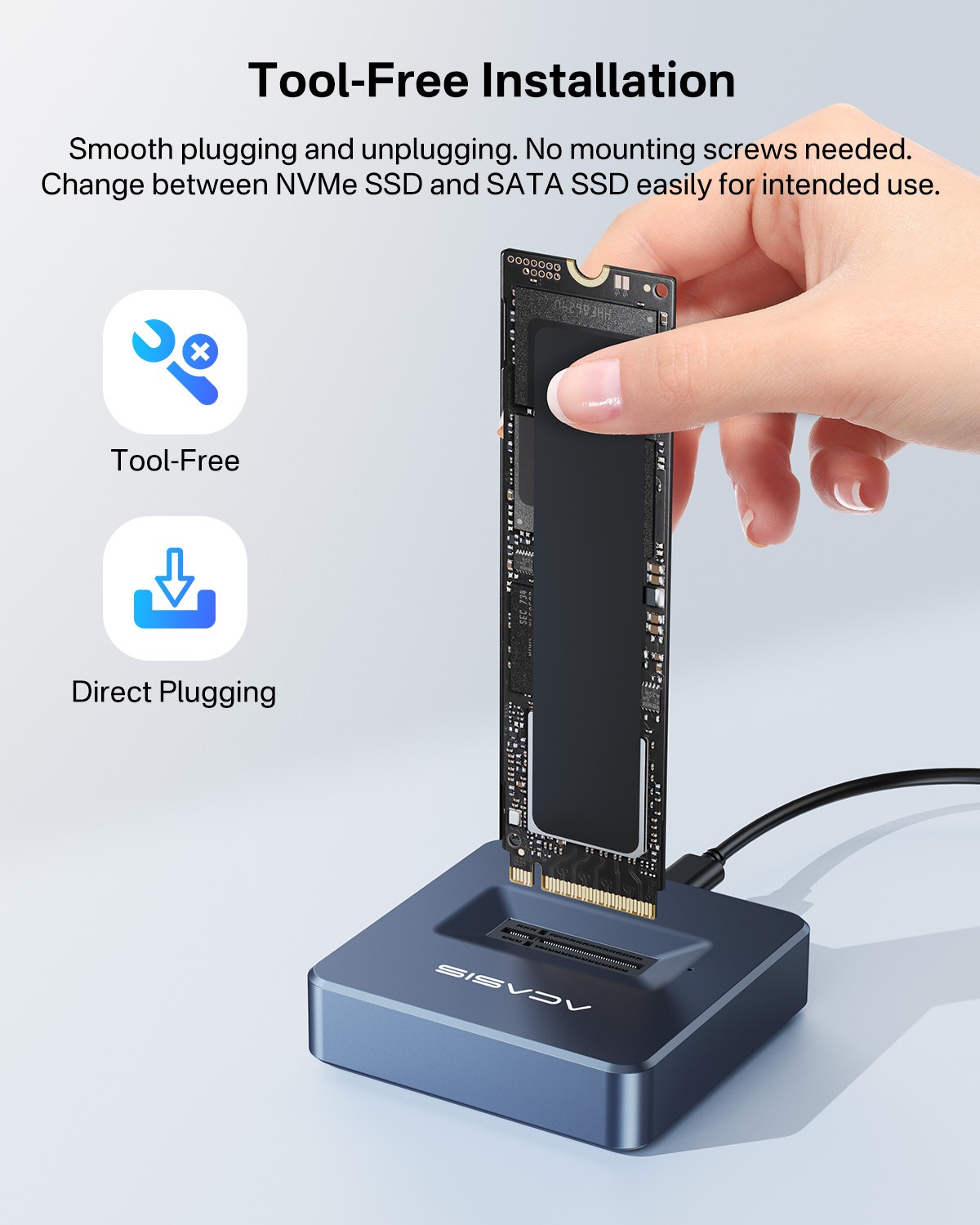 Acasis 10Gbps M.2 NVMe/SATA Type-C SSD Base for Windows & MAC