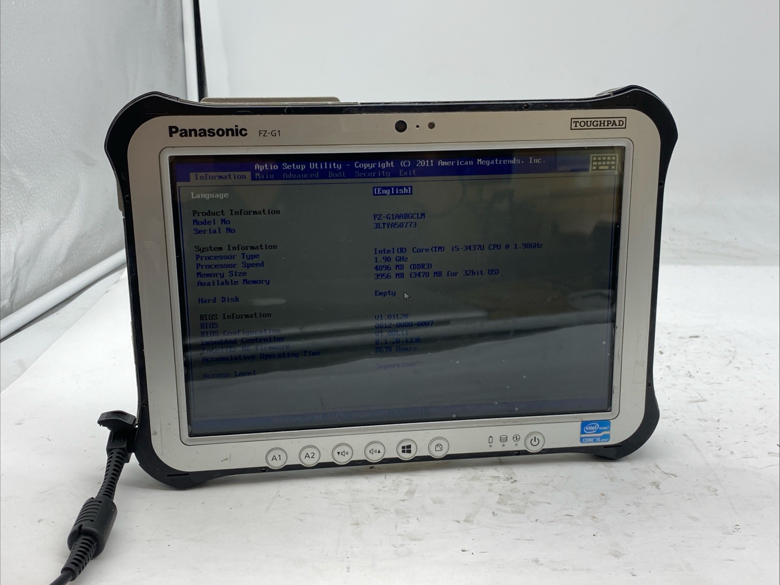 Panasonic ToughPad FZ-G1 Intel Core i5-3437U 1.9GHz 4GB RAM NO SSD Touchscreen