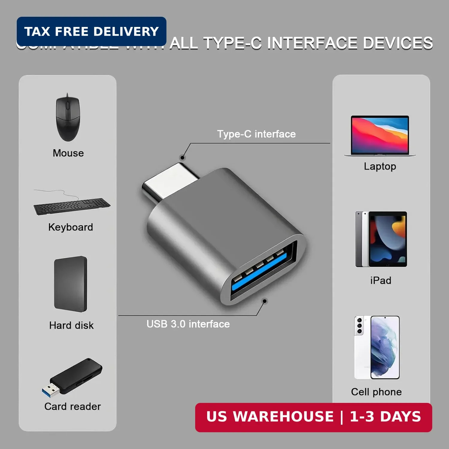 USB C to USB Adapter, Type C Thunderbolt 4 OTG Converter, USB C Male to USB 3.0