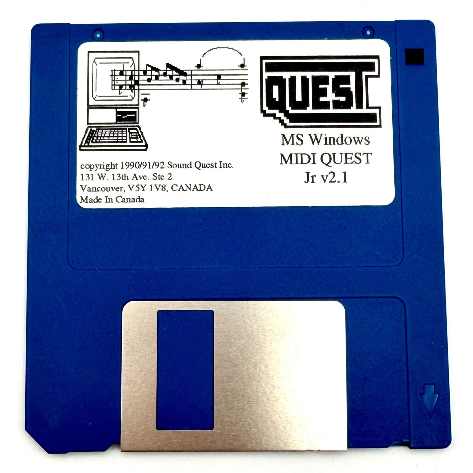 Vintage Sound Quest MIDI Quest Jr v2.1 MS Windows 3.5 Floppy Disk Blue Canada