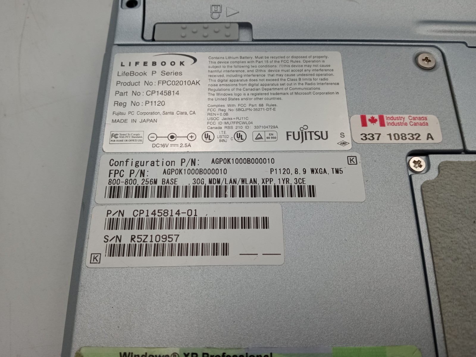 VINTAGE Fujitsu Lifebook P1120 8.9″ Touchscreen Crusoe 800MHz 30GB Windows XP