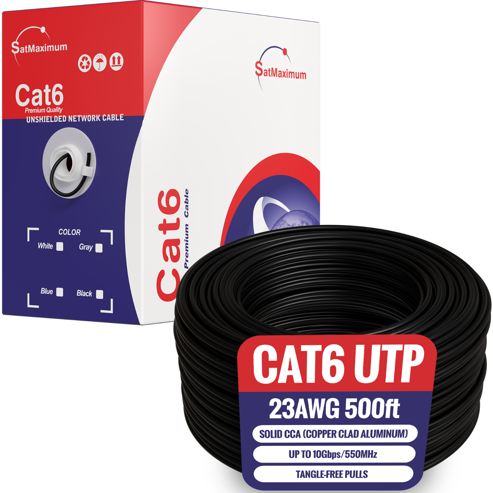 CAT6 Black 500ft UTP Solid Ethernet Cable 23AWG 10Gbps RJ45 Network Bulk Wire