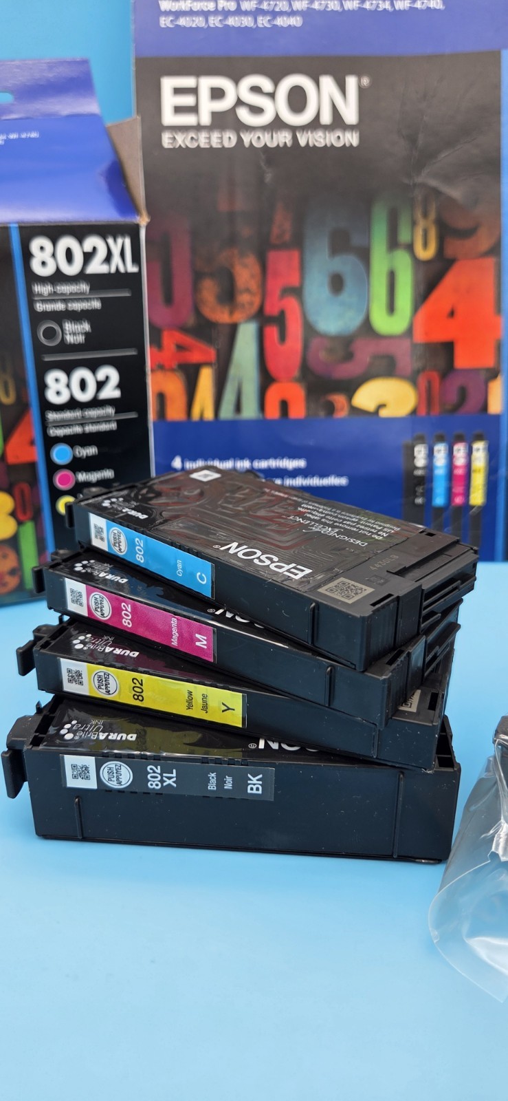 8-PACK EPSON GENUINE 802XL BLACK & 802 COLOR INK (NO RETAIL BOX) WF-4720