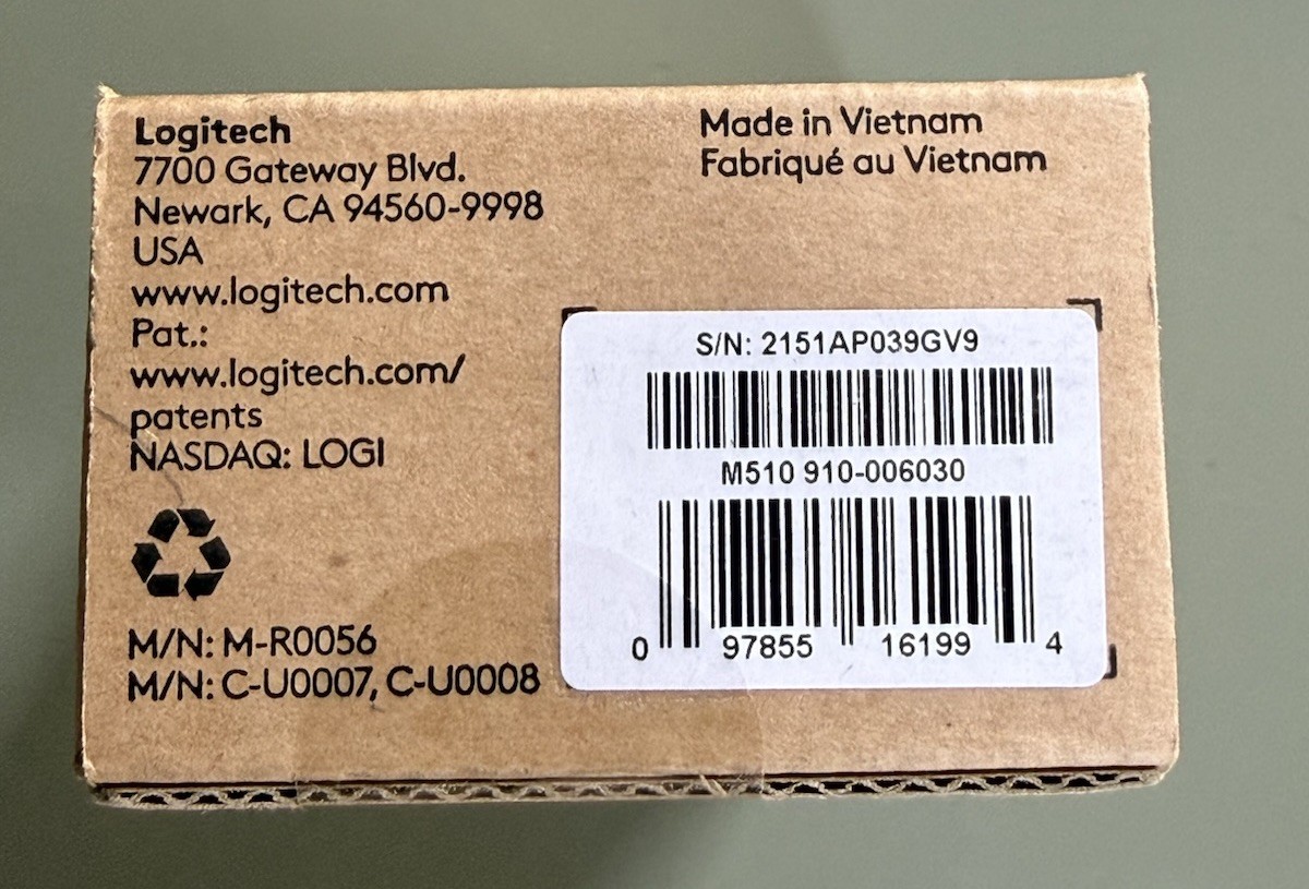 New LOGITECH M510 COMFORT PLUS WIRELESS MOUSE 910-006030, NEW IN BOX