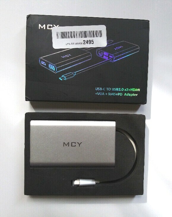 MCY USB-C to USB3.0 x 2 + HDMI + VGA + RJ45+PD Adapter PN: UCN3421