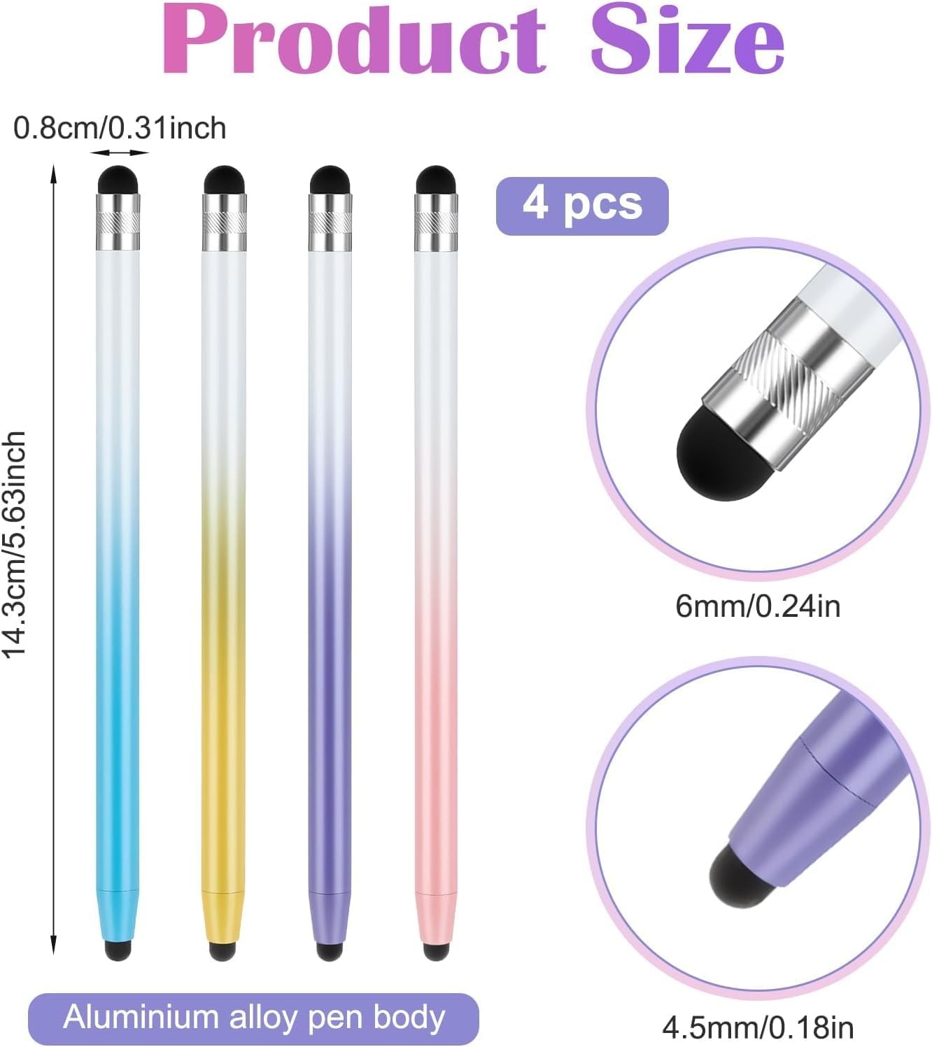 4pcs 2-in-1 Touchscreen Stylus, High Sensitivity & Precision No Scratches Rubber