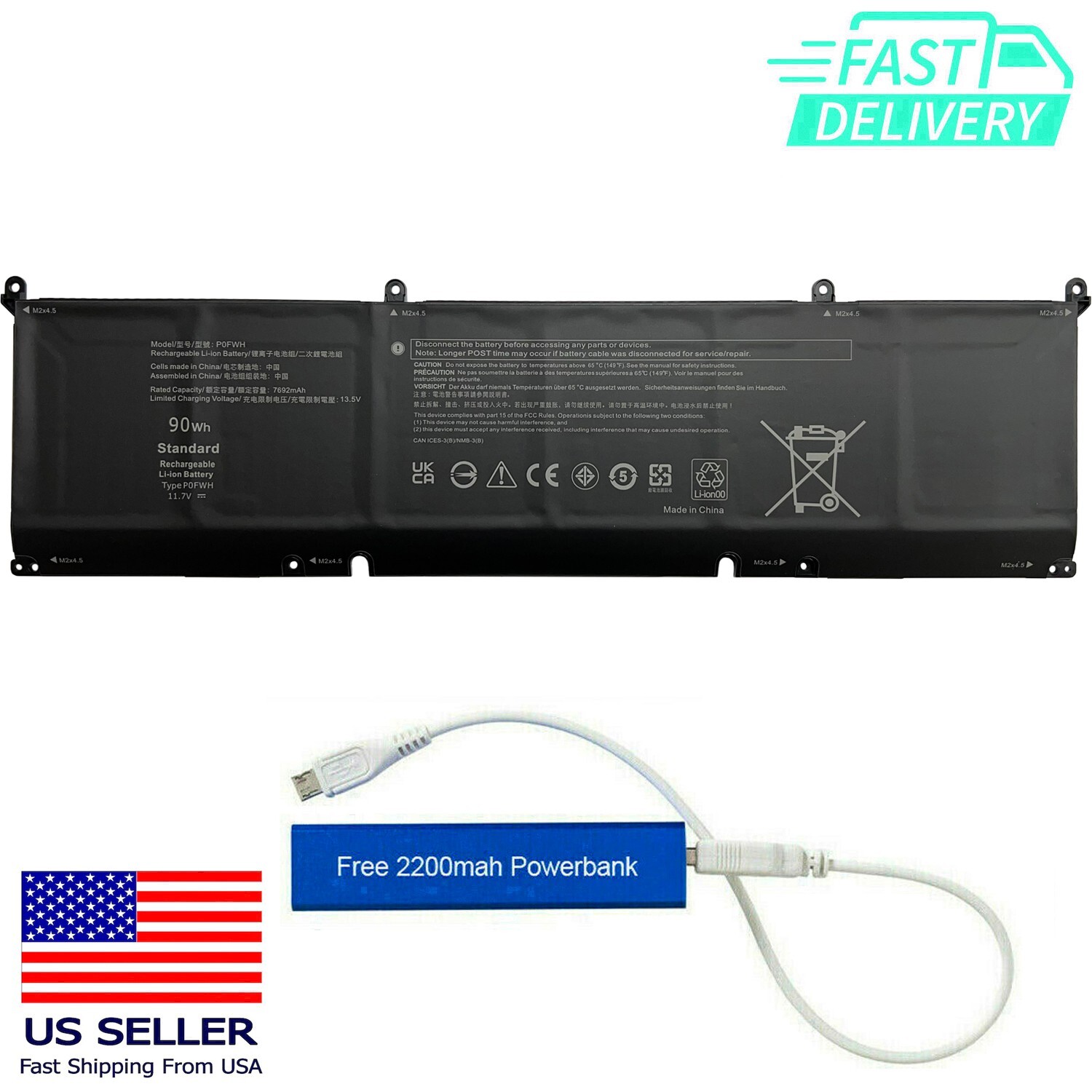 P0FWH BATTERY FOR DELL INSPIRON 16 7640 2-IN-1 ALIENWARE M16 R2 90WH M9DG0 1969N