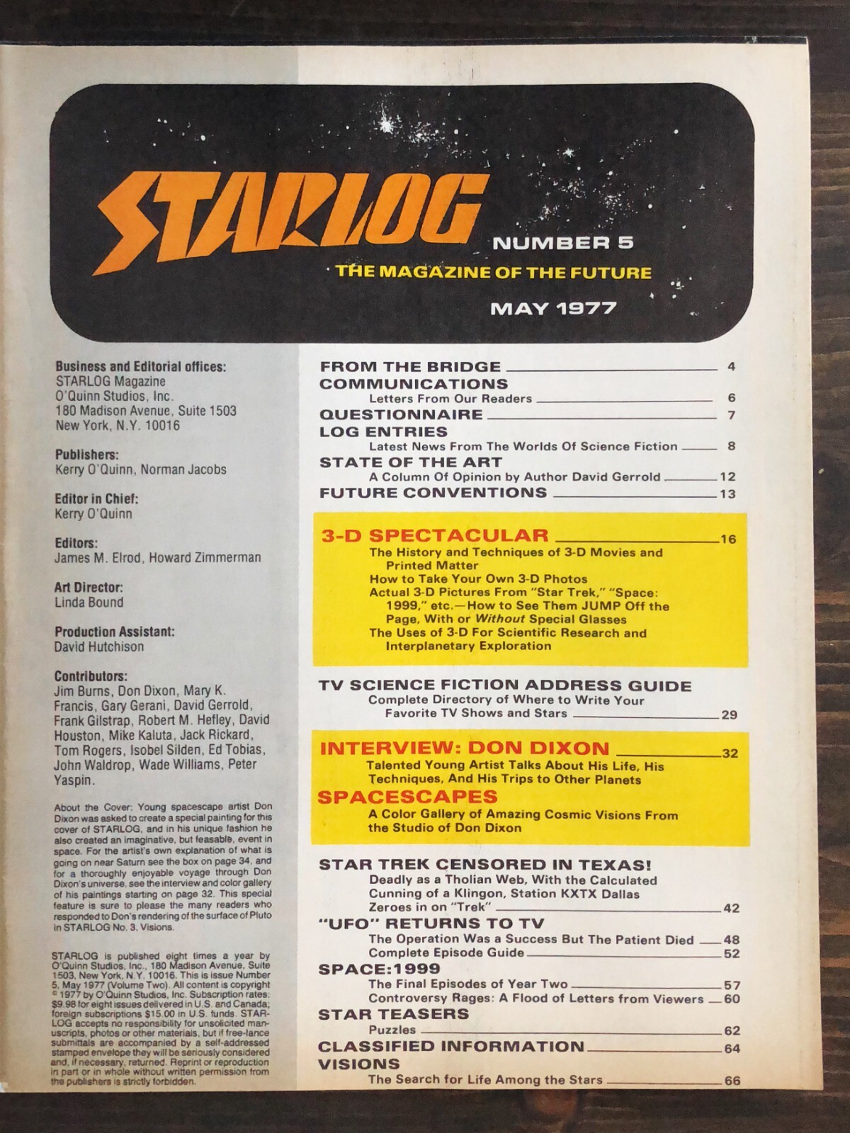 Starlog Magazine #5 May 1977 – UFO Episode Guide, Space 1999, 3-D Spectacular