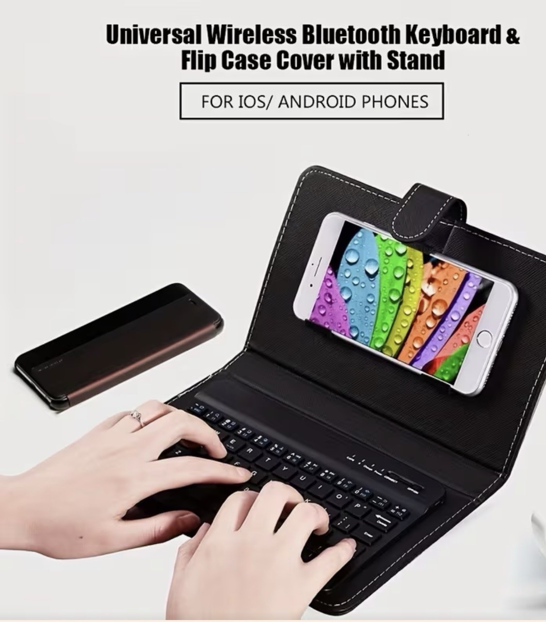 Compact Wireless Keyboard Full Size Collapsible Case Black Phones 4.5in To 6.8in