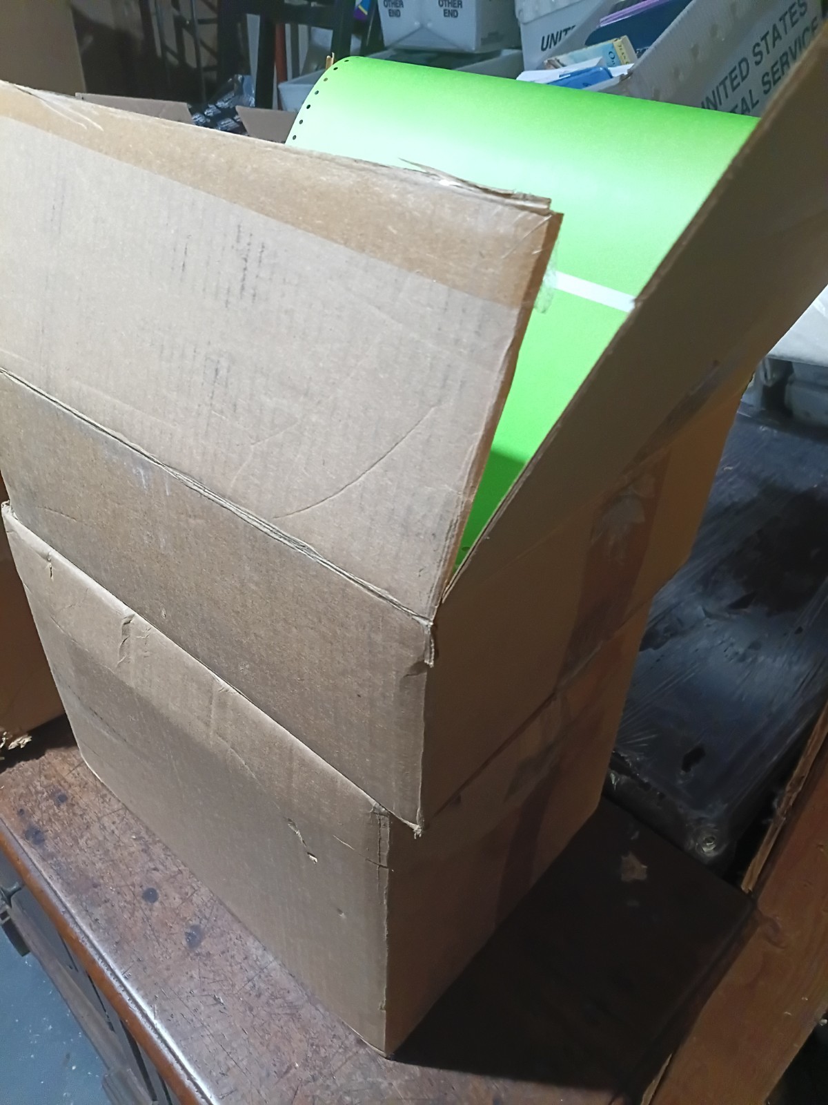 5000 Sheets Of Florescent Green Wide Carriage Continuous Feed Pin Feed Paper