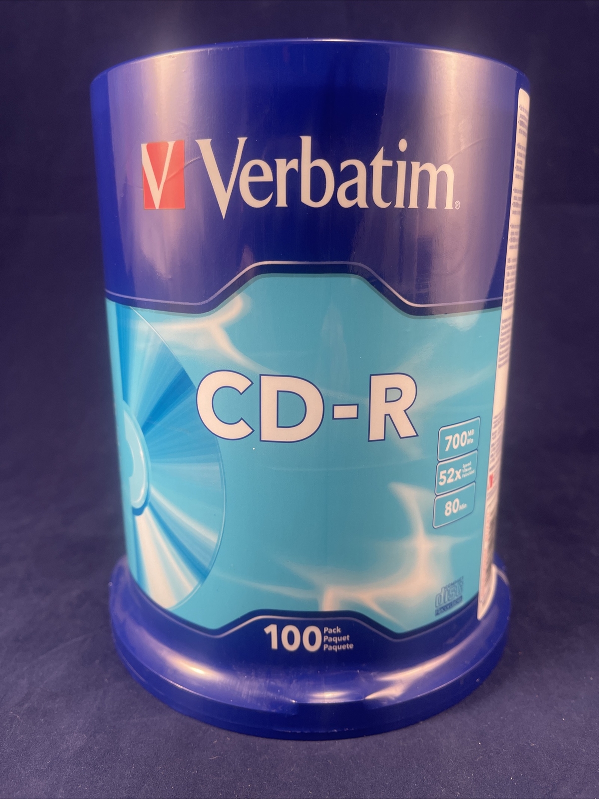 Brand New Verbatim CD-R Discs 700MB/80min 52x Spindle Silver 100/Pack 94554