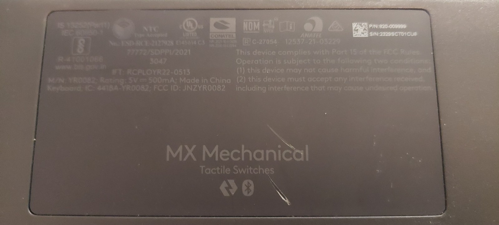 Logitech MX Mechanical Wireless Illuminated Keyboard, Graphite *NO DONGLE*