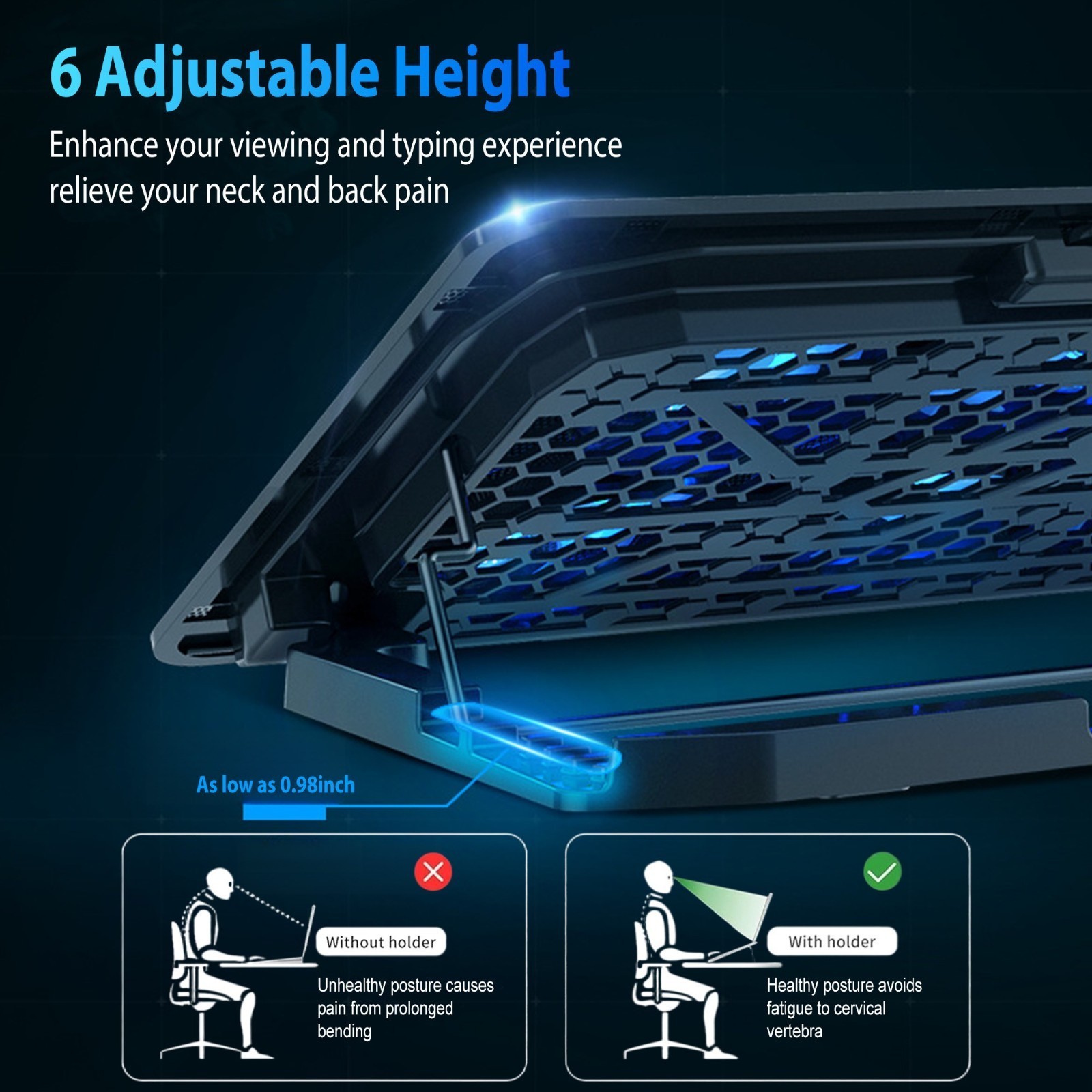 6 Fan Laptop Cooling Pad Mouse Pad USB Stand Quiet LED Cooler for 12-17″ Laptop