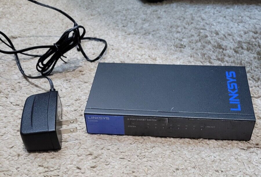 Linksys LGS108 – 8 Port Gigabit Switch – AC Adapter Included