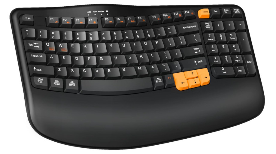 Ergonomic Wireless Keyboard with Wrist Rest, Wave Keys for Comfortable Natural T