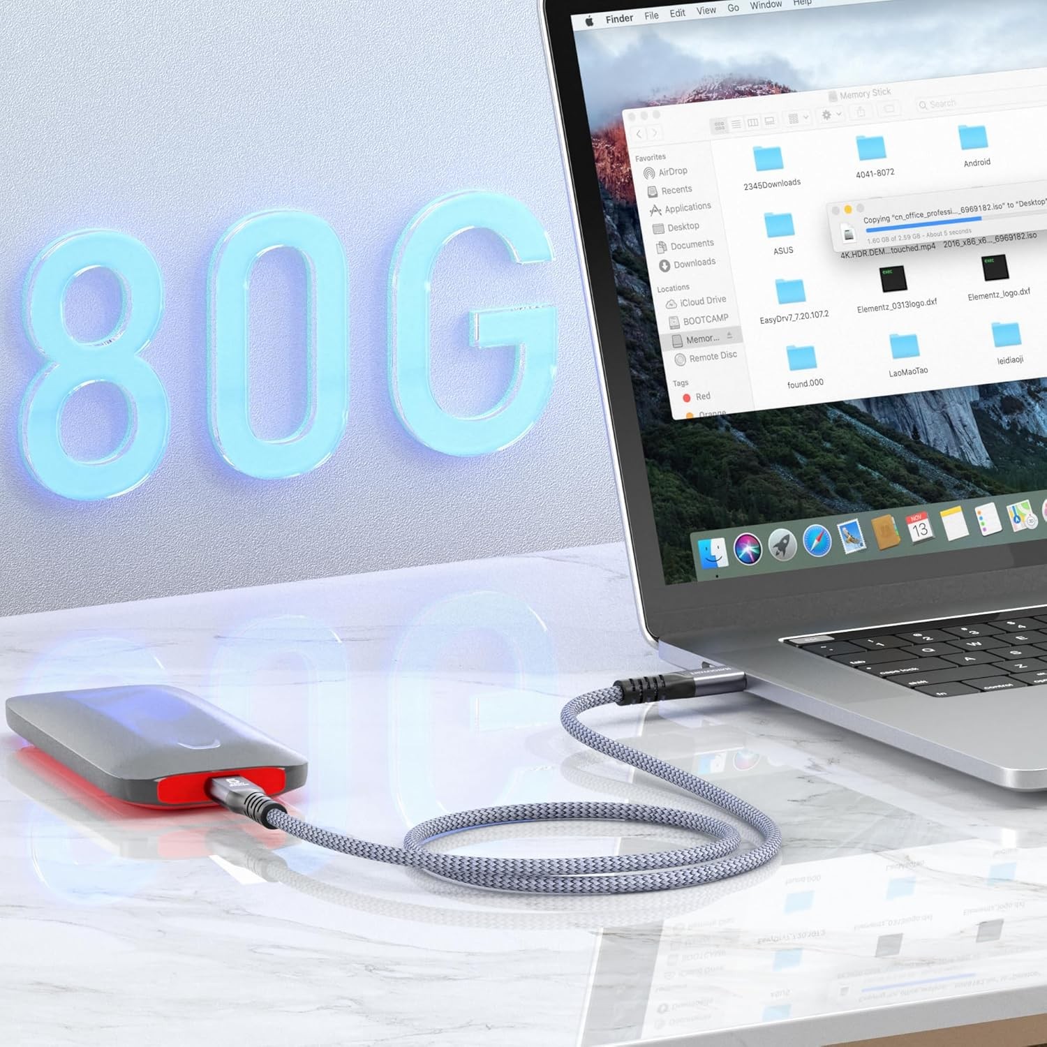 Braided Thunderbolt 5 Cable 3.3ft 80Gbps & 240W Fast Charging USB-C to USB-C USK