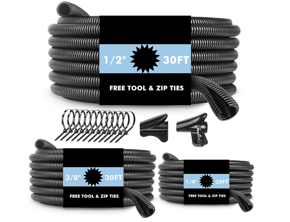 Funda protectora para cables automotrices, tubo corrugado negro ignífugo 30 ft.