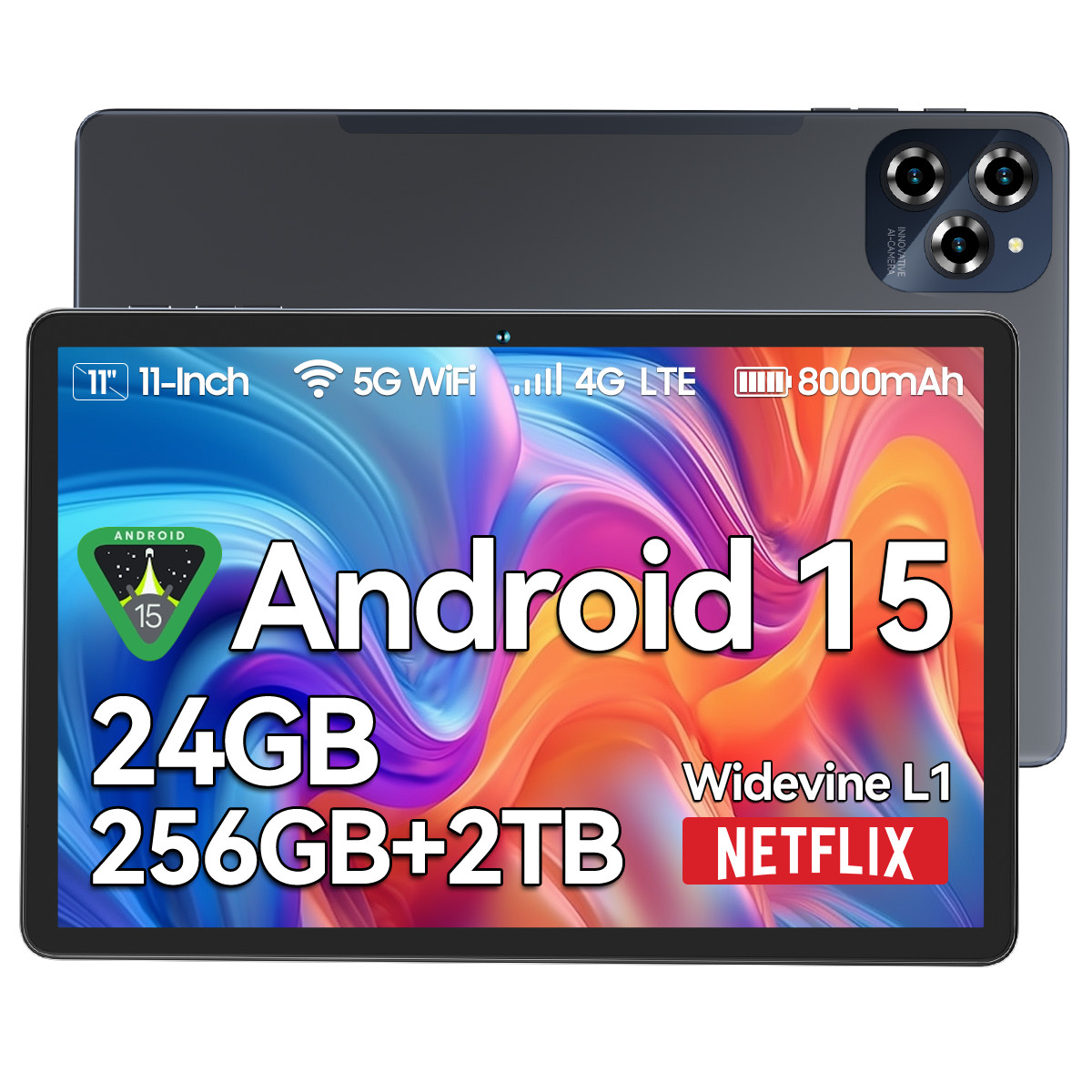 TABWEE W90 Android 15 Tablet 11″24GB RAM+256GB ROM 2TB TF T615 Octa-Core 8000mAh