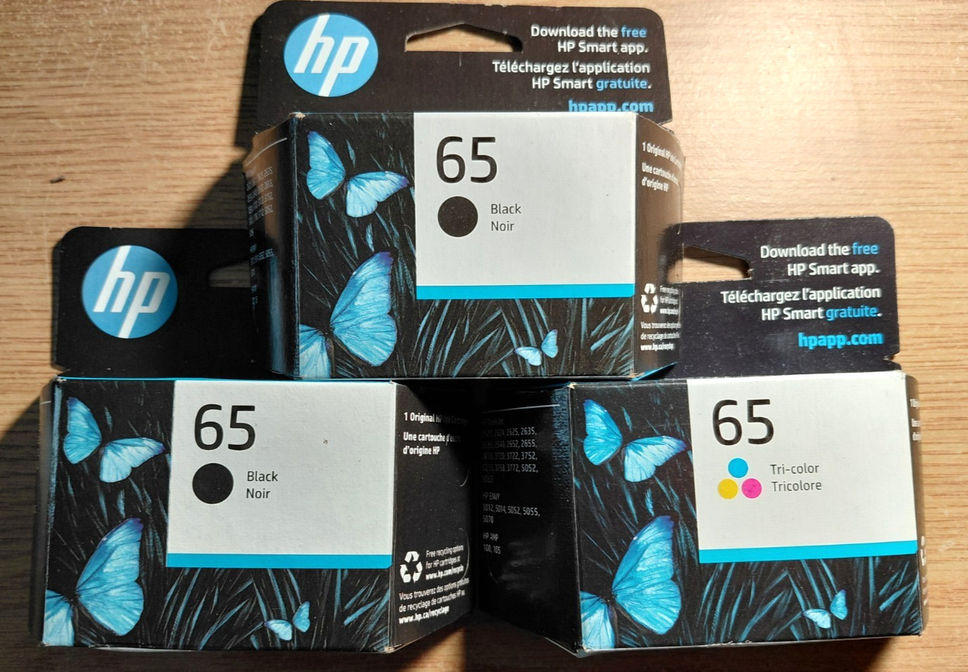 HP 65: Genuine 2 Black & 1 Tri-color Ink Cartridges – Exp. 5-23/Sealed/Free Ship