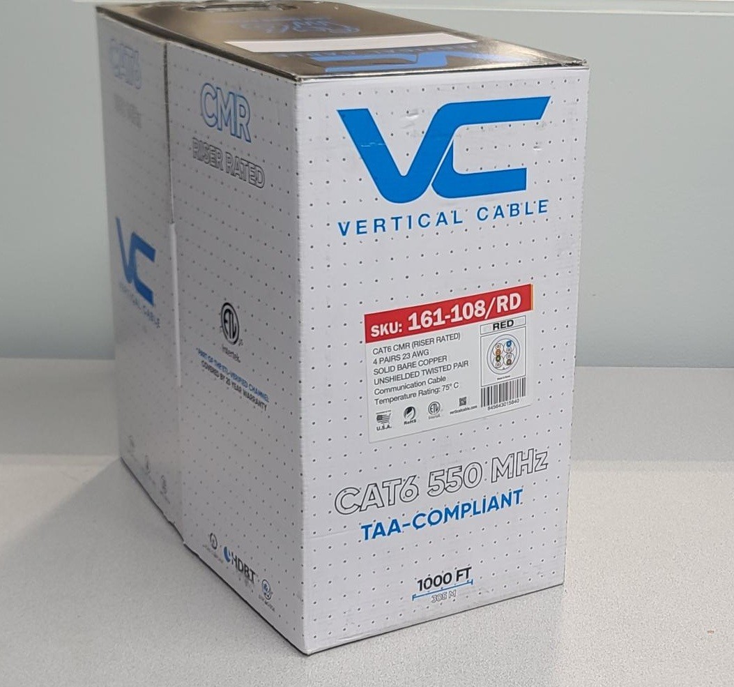 Vertical Cable 161-108/RD CAT6 CMR Riser Cable 1000ft Red 23AWG Solid Copper NEW