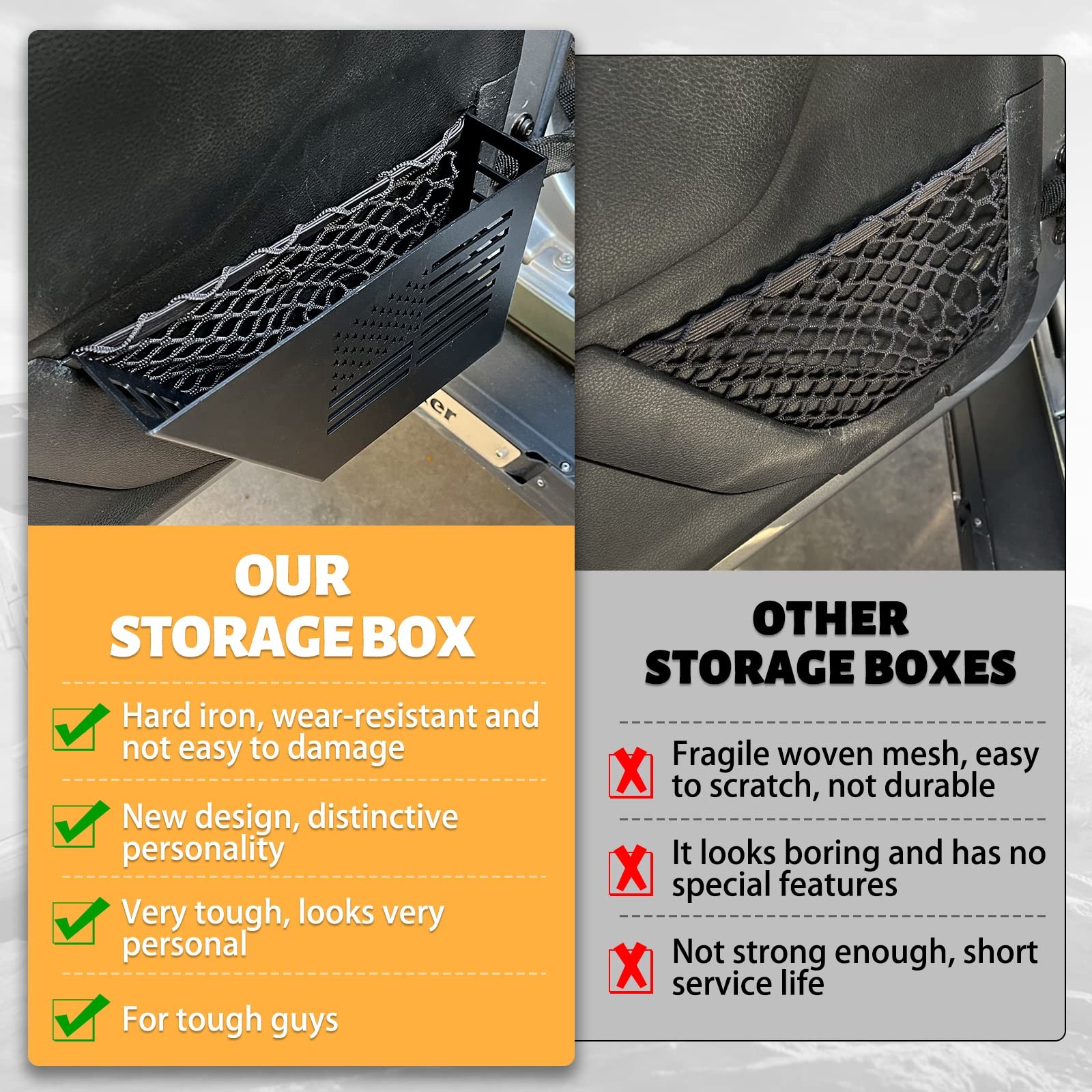 Metal Front Door Storage Box for 2007-2018 Jeep Wrangler JK JKU 2/4 Door