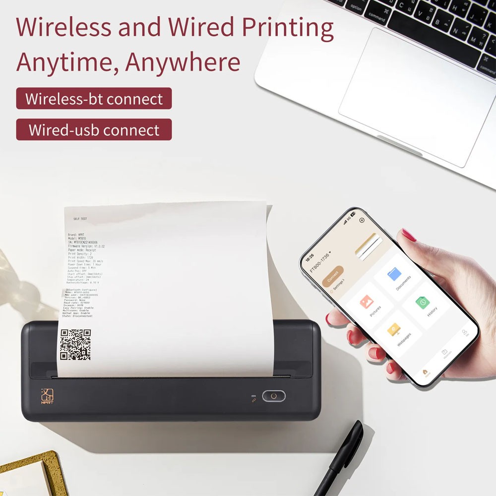 HPRT MT810 Portable Thermal Printer Bluetooth Wireless for Travel Mobile Office