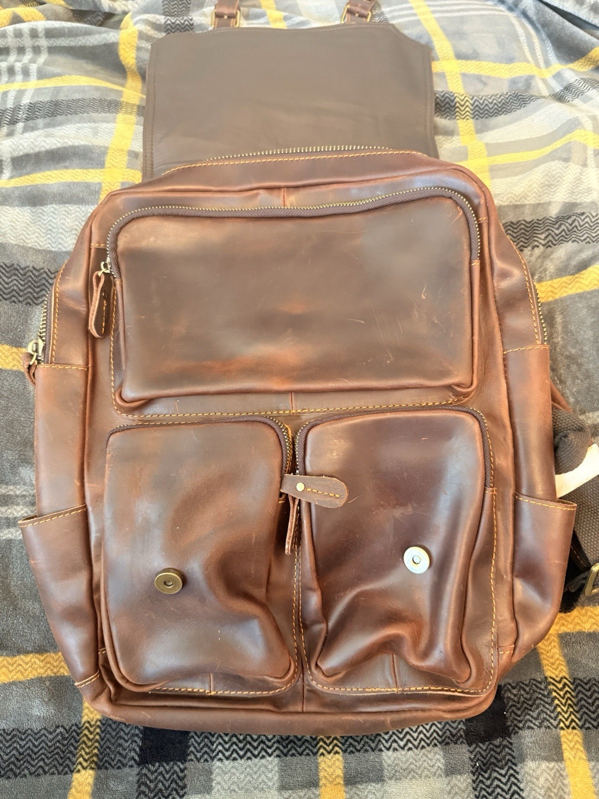Genuine Leather Laptop Backpack Men Vintage Travel Rucksack Luxury Brown Bag
