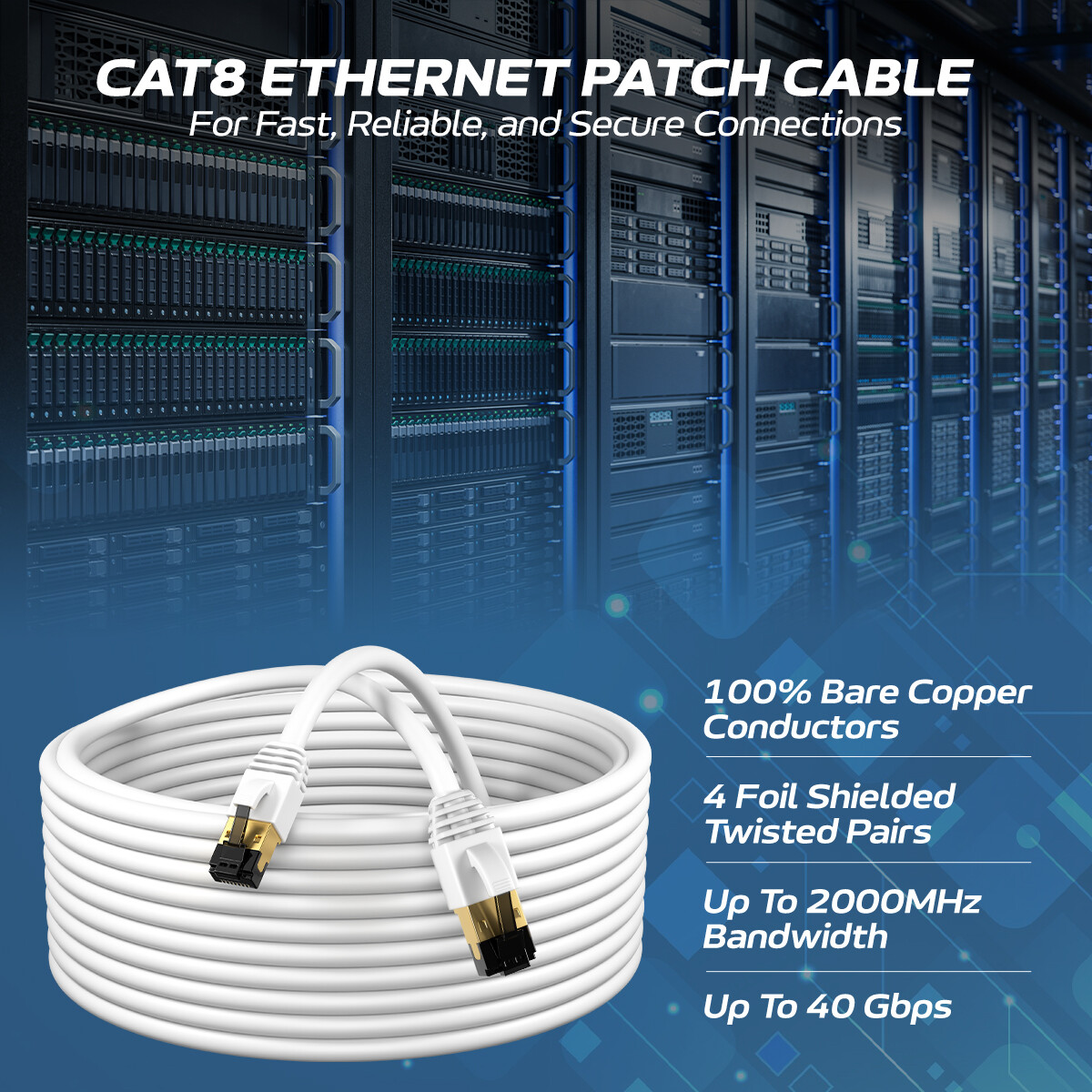 CAT8 Ethernet Cable Super Speed 40Gbps LAN Wire Green 0.5FT- 75FT Multipack LOT