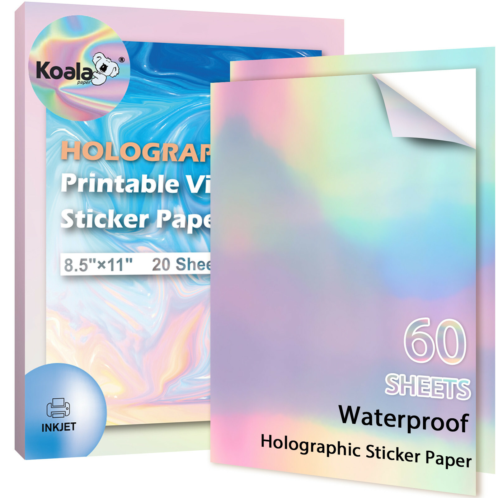 60 Koala Holographic Sticker Paper for Printer – Printable Vinyl Glossy Adhesive