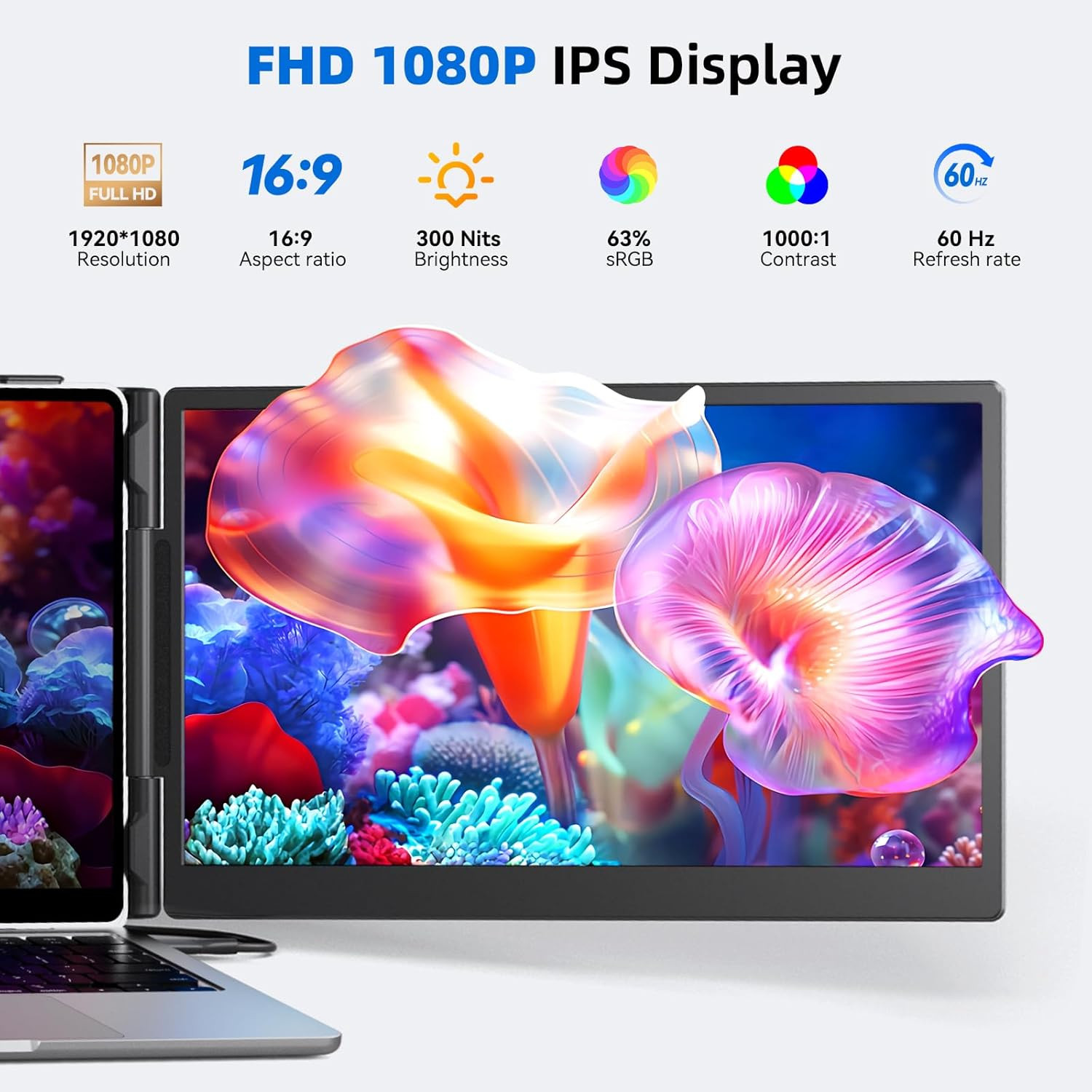 14″ FHD Laptop Screen Extender, Portable Plug&Play Monitor for Travel Work