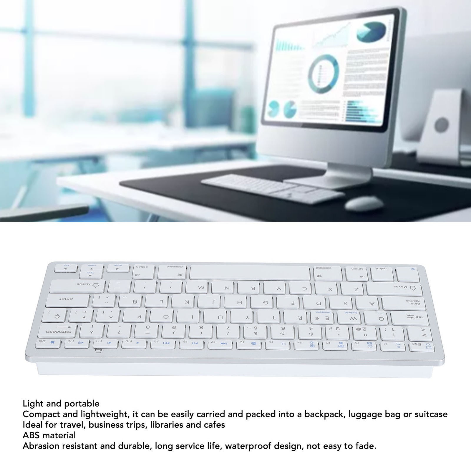 78 Keys Spanish Wireless Bluetooth Keyboard Thin Lightweight Silent Spanish HQQE