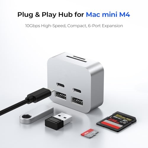 Mac Mini M4 Dock 6-in-1 USB Hub SD TF Reader