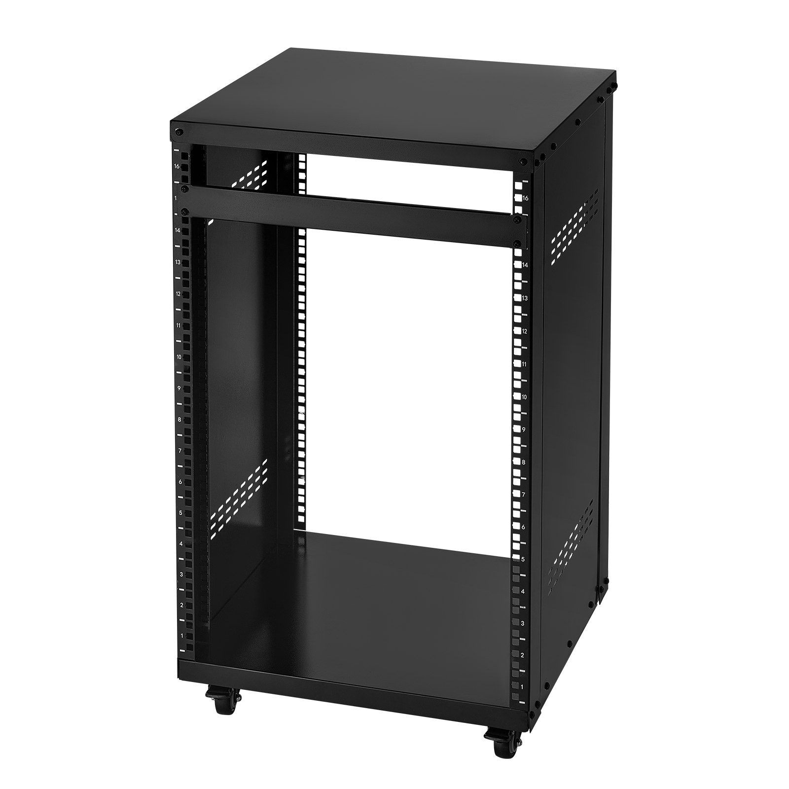 16U 200lb Open Frame AV Rack with Lockable Casters & 19-Inch Ventilation