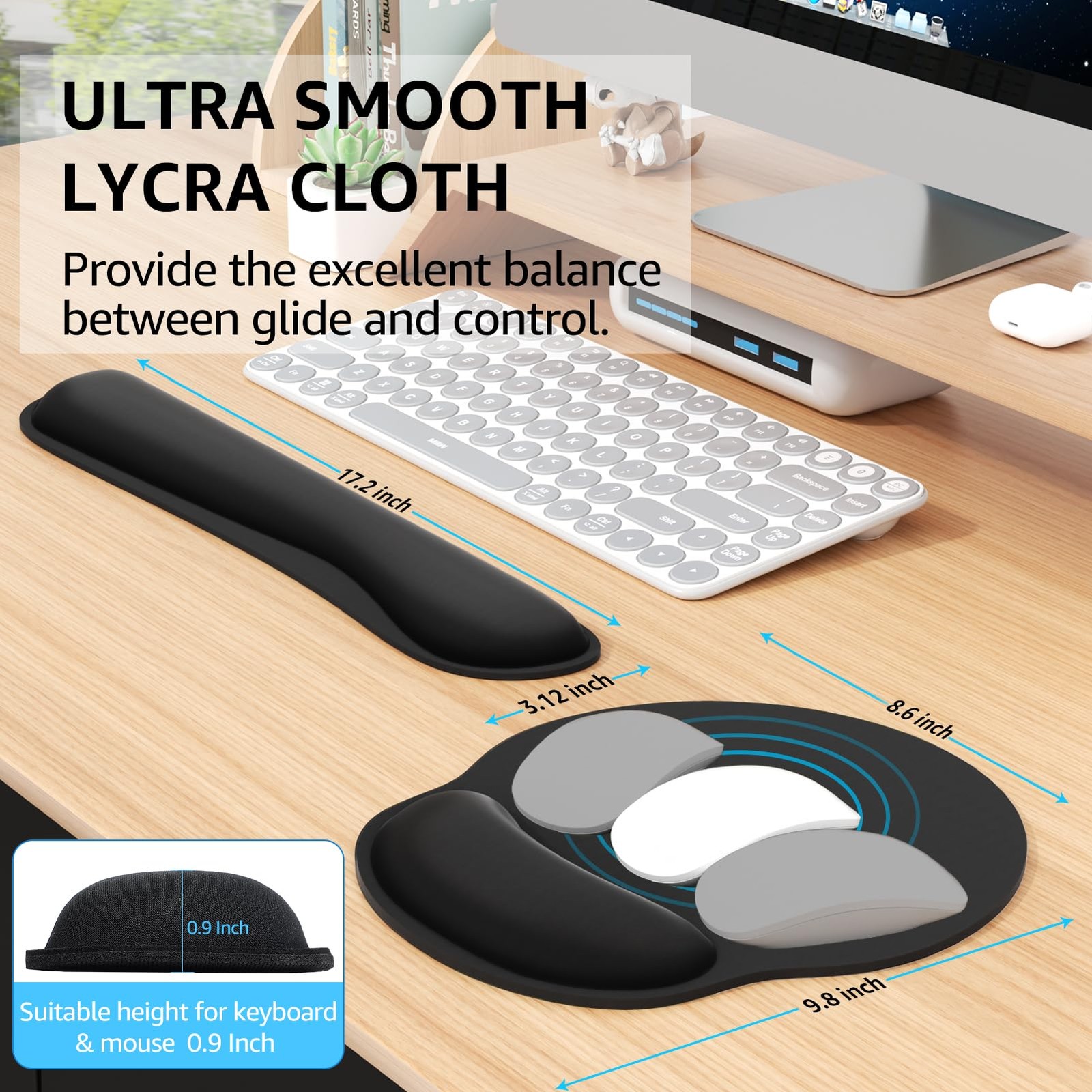 KTRIO Ergonomic Keyboard Wrist Rest and Mouse 2-in-1 (17.2″ x 3.12″), Black