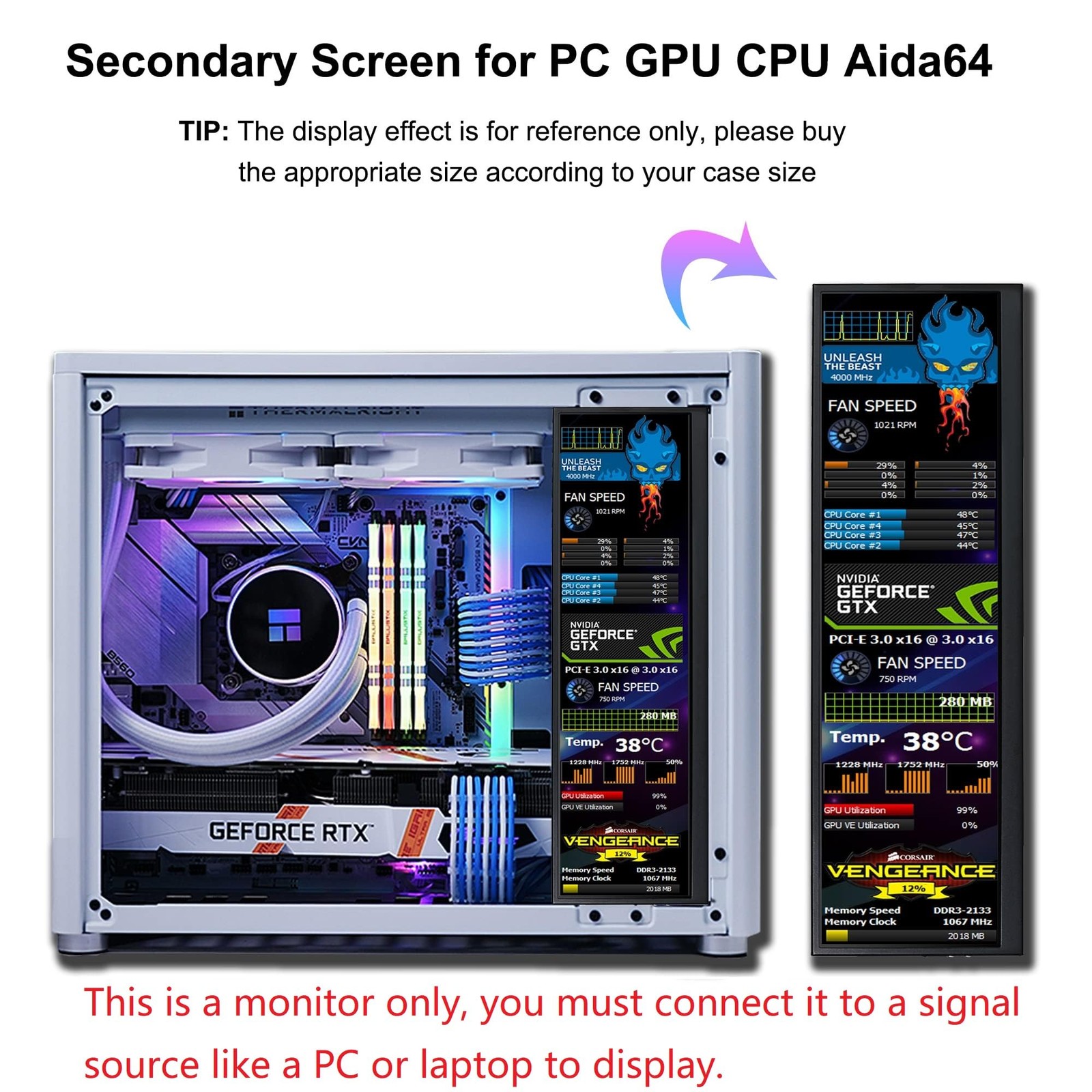 12.6 Inch Mini Touch Screen Monitor Secondary Screen FHD IPS Stretched Bar Lcd D