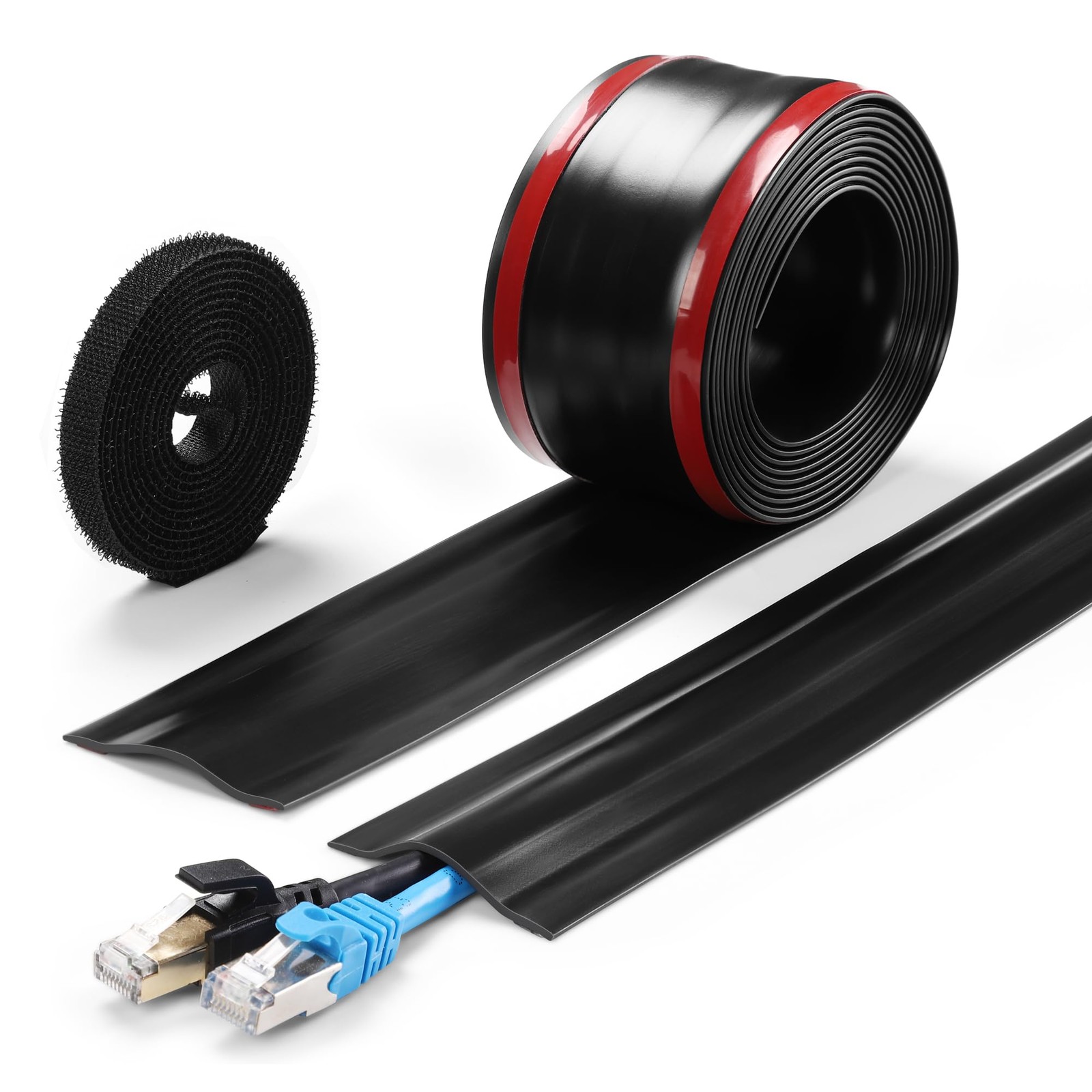 16.4ft Cord Cover Floor, Soft PVC Cord Covers for Wires on Floor, Self-Adhesi…
