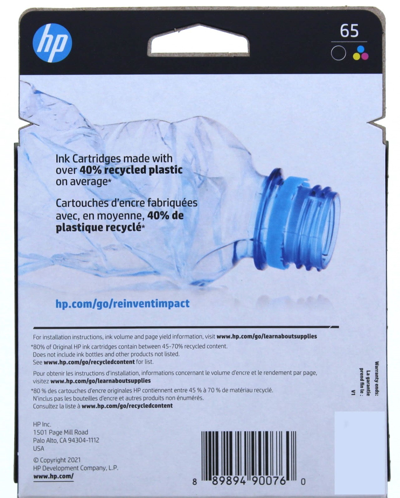 HP 65 Black + 65 Tri-Color Ink Cartridge (2-Pack)