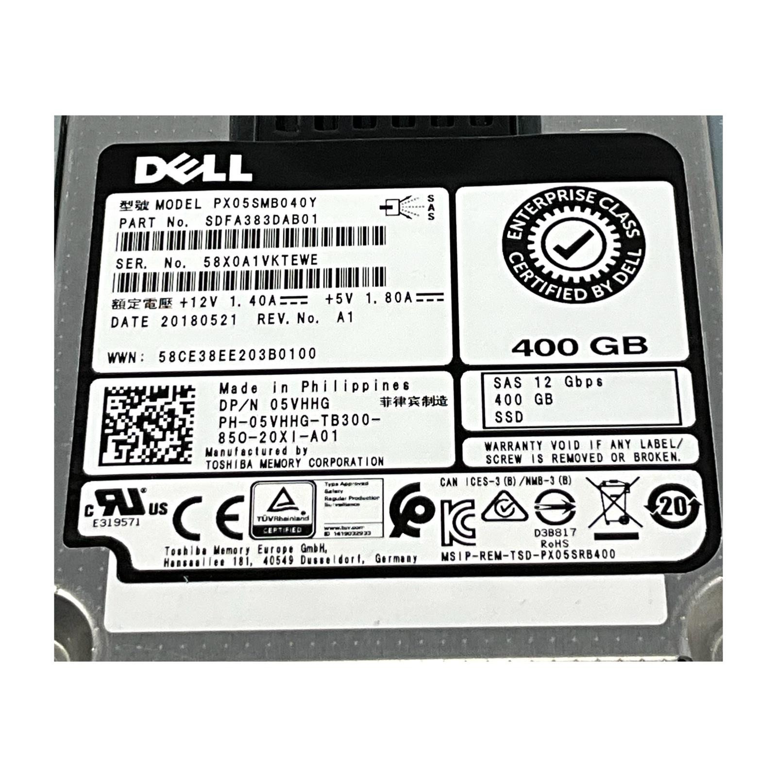 Dell 5VHHG 2.5″ 400GB SAS SSD 6Gbps Server Drive w/ Caddy for Dell Server