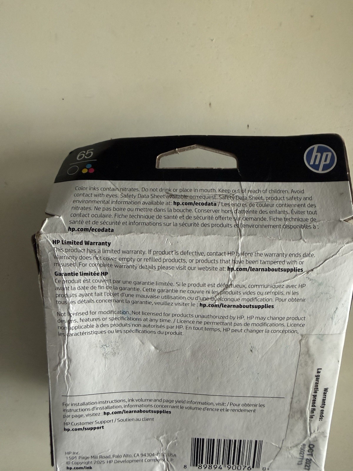 HP 65 Color Combo Pack Ink – Black and Color Ink EXPIRE 10/2027