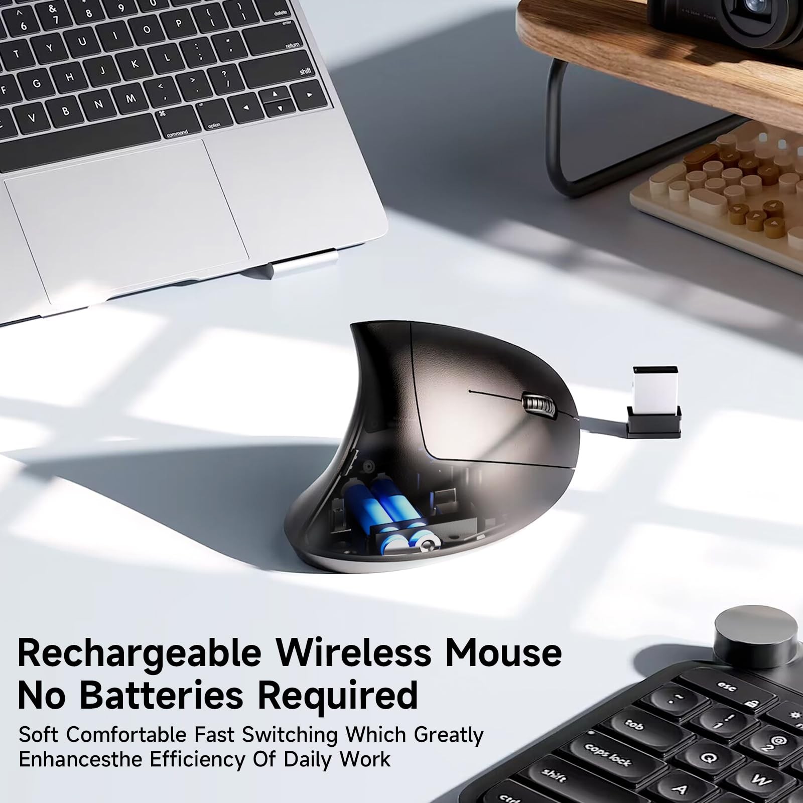 Ergonomic Vertical Wireless Mouse Rechargeable 800/1200/1600 DPI Mice Black