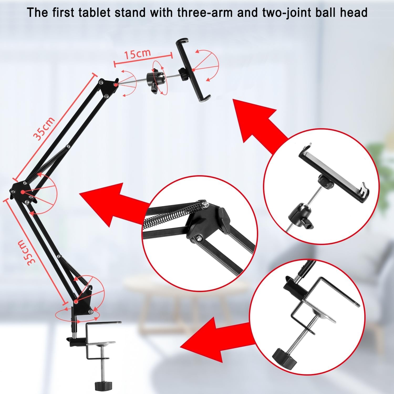 Tablet Stand for Bed, iPad Holder for Desk Bedside, Adjustable Gooseneck