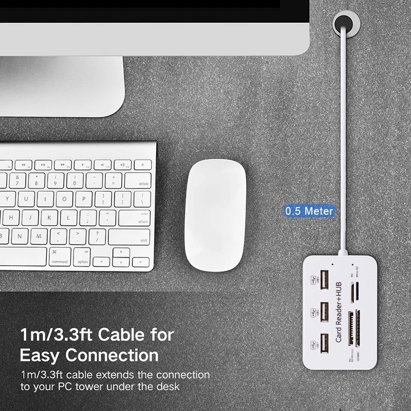Aluminum 3 Port USB 3.0 Hub MS SD M2 TF Multi-In-1 Memory Card Reader Adapter US