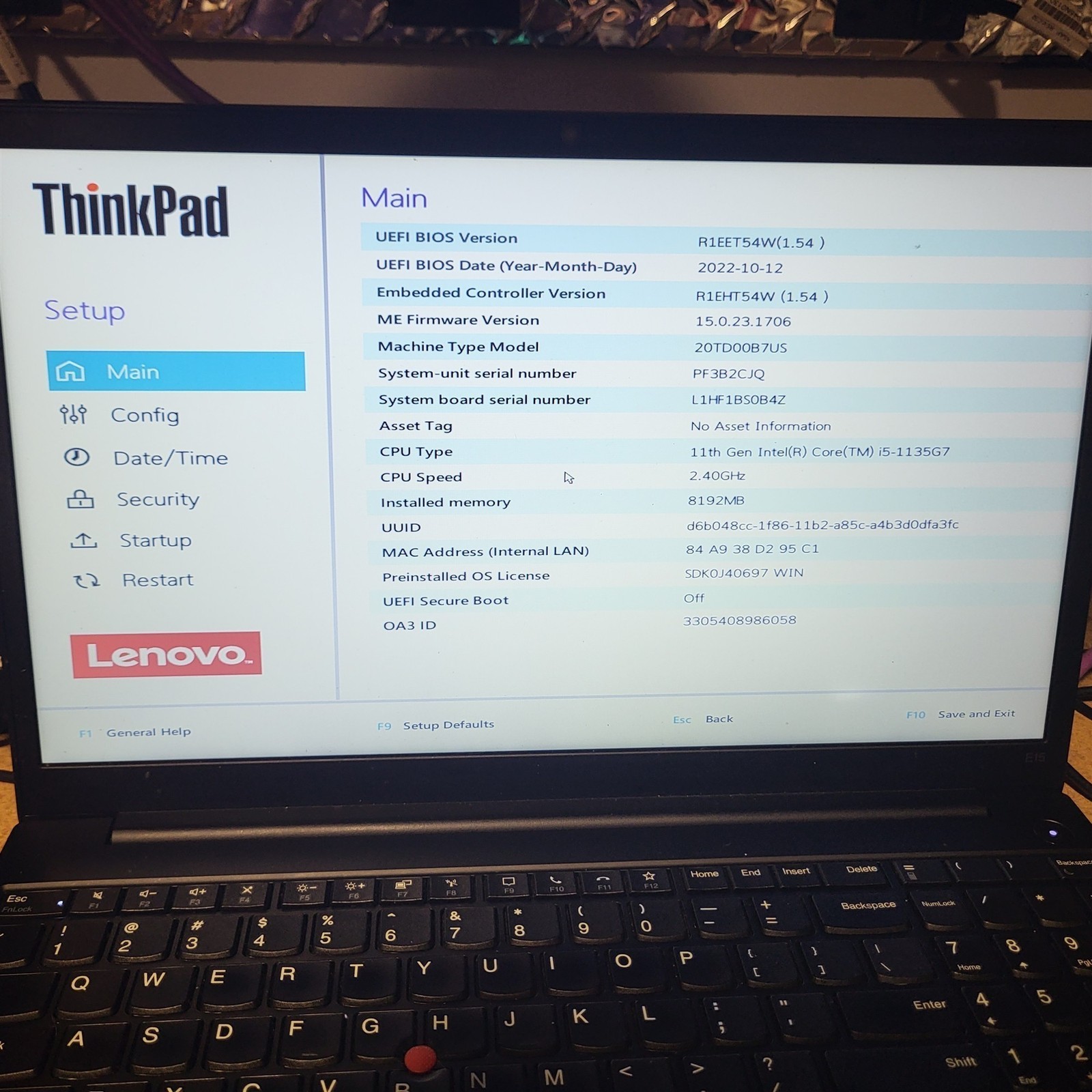 Light Spots Lenovo ThinkPad E15 Gen 2 Intel i5-1135G7 2.4GHz 8GB 256GB