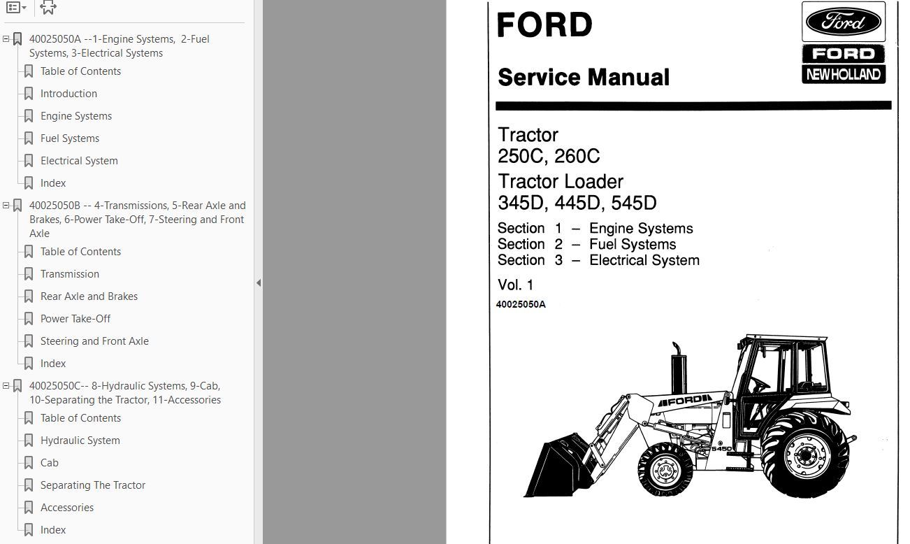 FORD 250C 260C 345D 445D 545D TRACTOR SERVICE REPAIR MANUAL 3 Volume CD