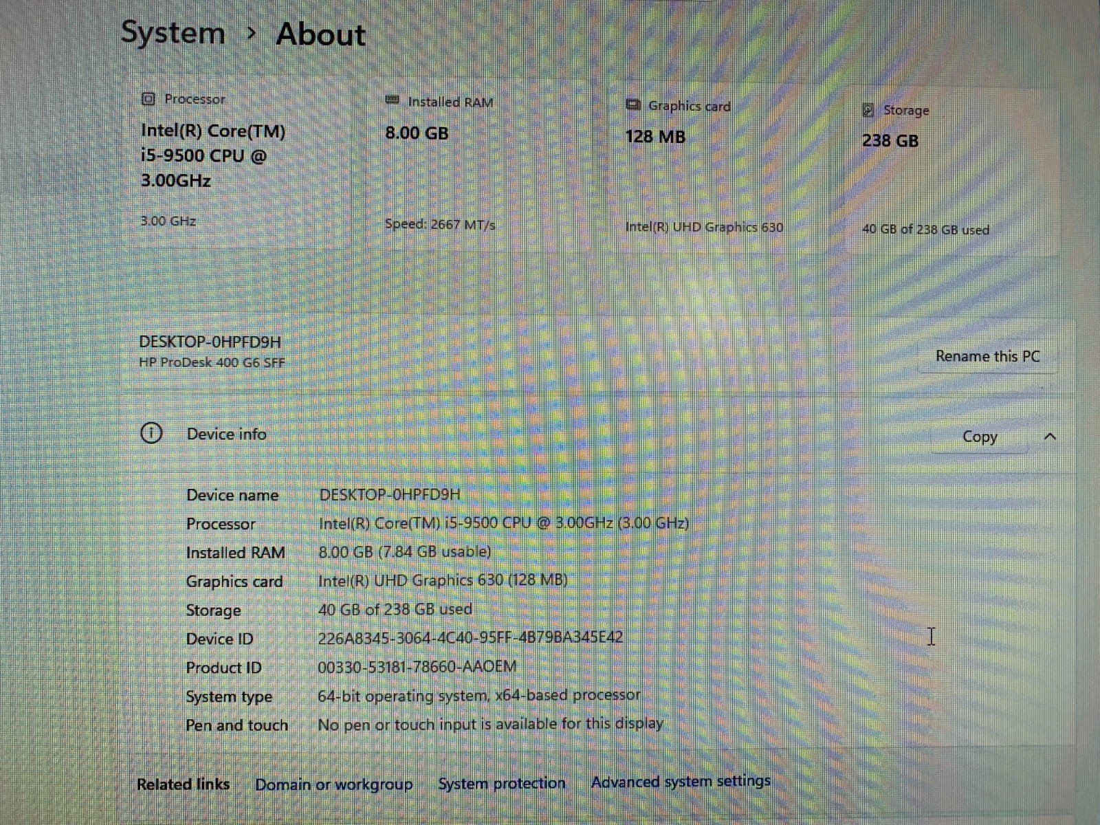 HP ProDesk 400 G6 SFF Desktop PC, Intel i5-9500 3GHz, 8GB RAM, 256GB SSD, W11P