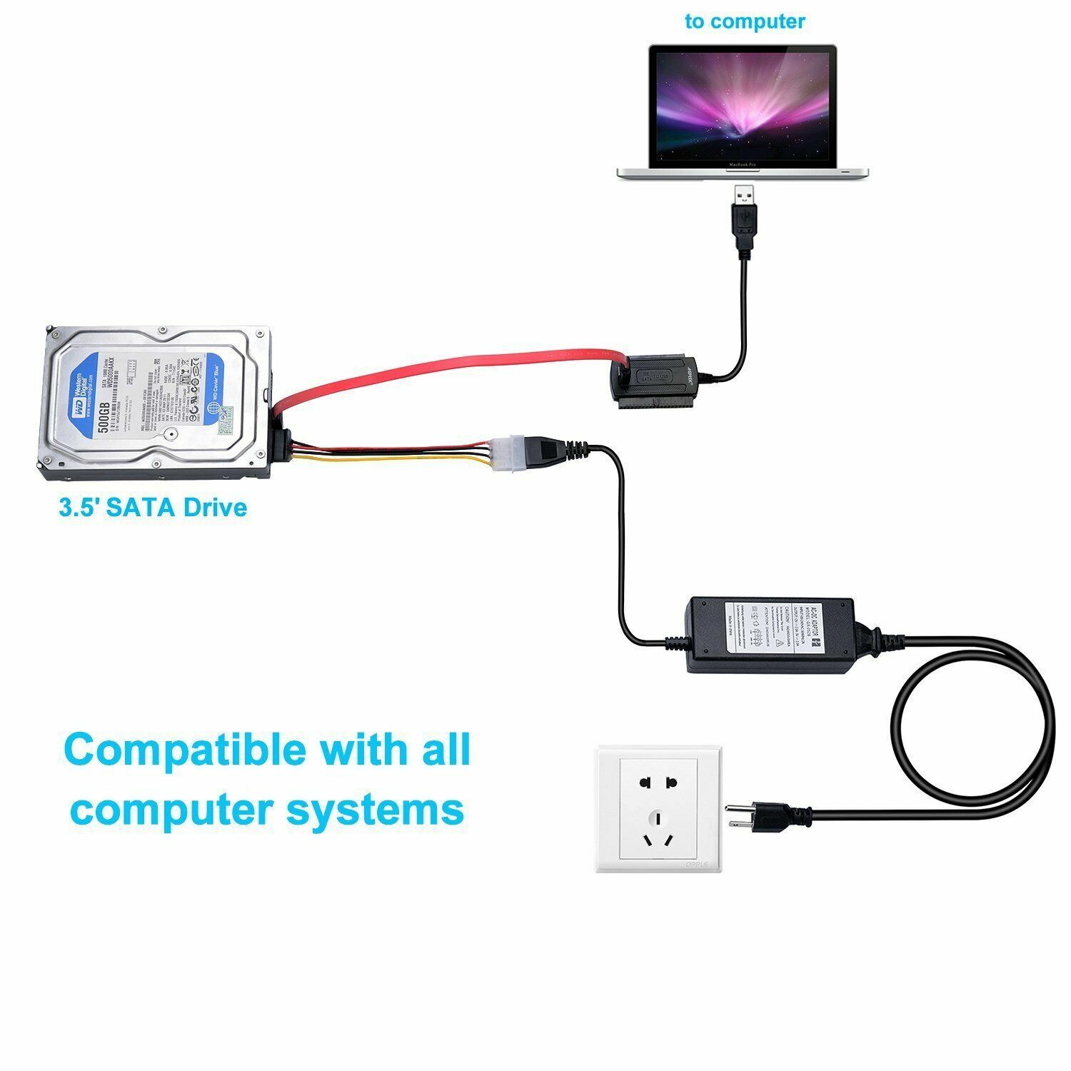 SATA/PATA/IDE to USB 2.0 Adapter Converter Cable for Hard Drive Disk 2.5″ 3.5″