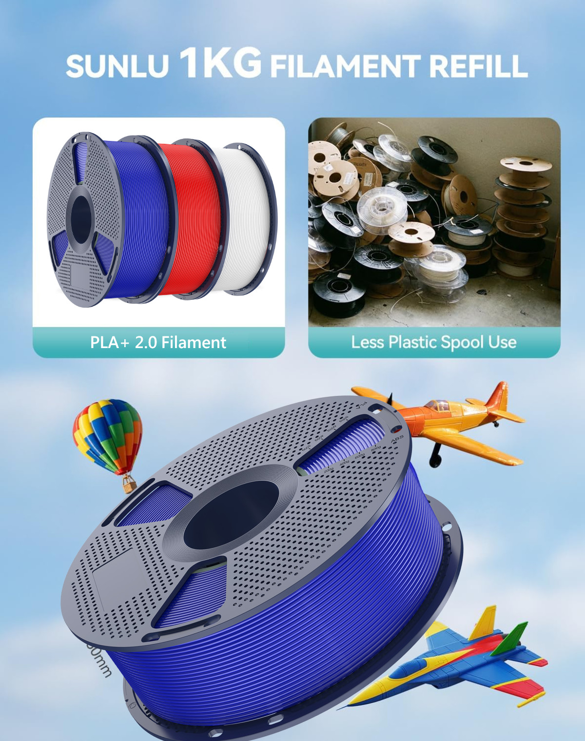 [BUY 5 GET 2 FREE, ADD 7 TO CART] SUNLU PLA META PLA+ SILK ABS PETG Filament