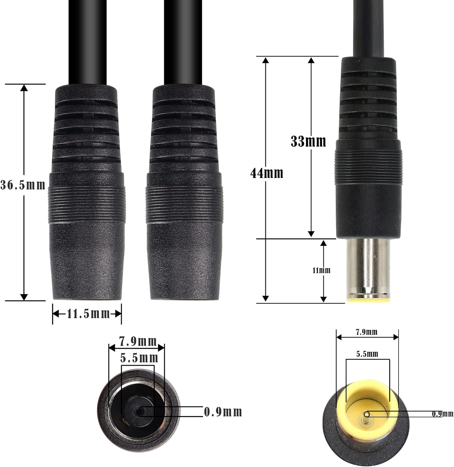 DC7909 Y Splitter Adapter Cable 14AWG DC 8Mm 1 Male to 2 Female Power Cord for P