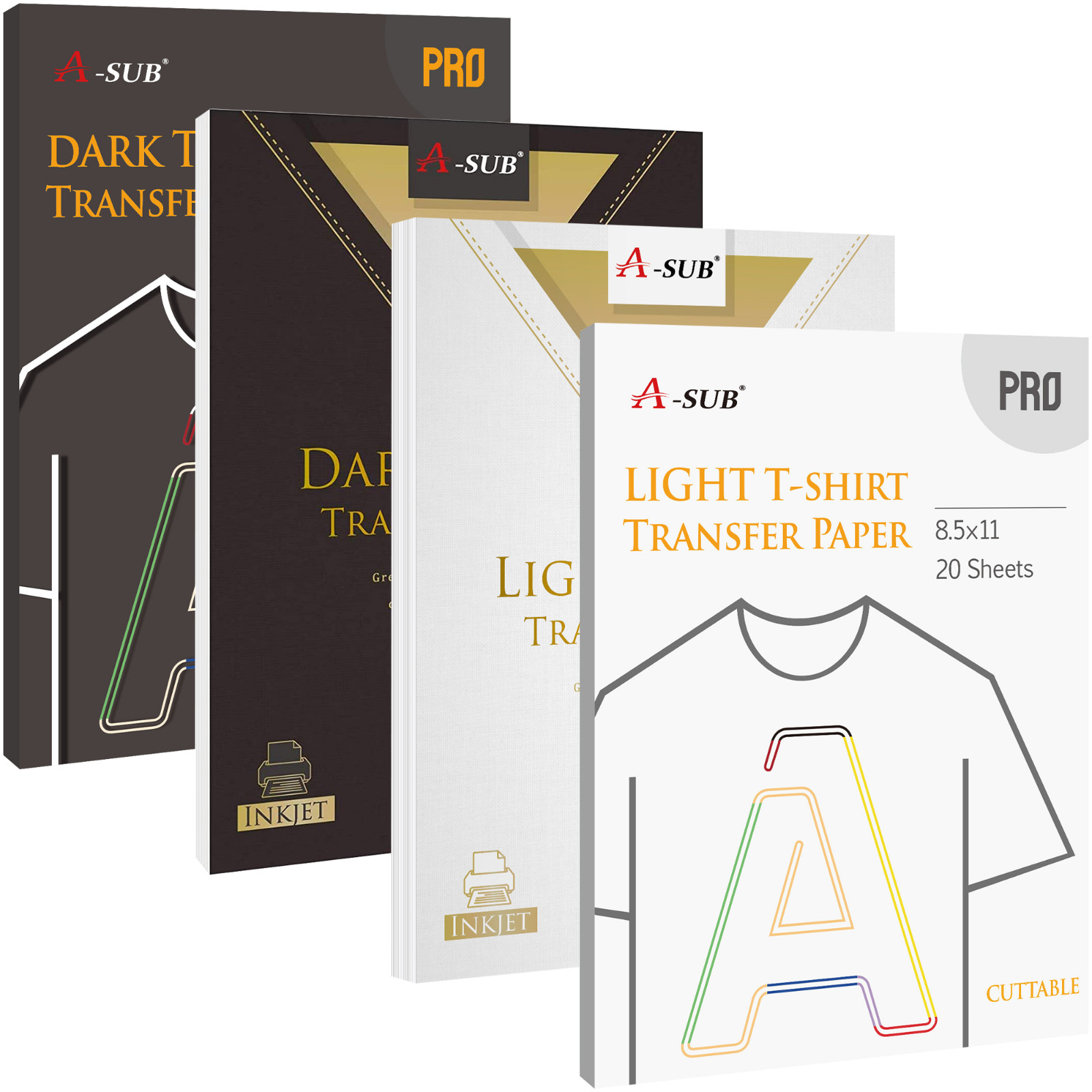 Lot 20-100 A-sub Inkjet Printable Iron on Heat Transfer Paper for Dark + Light